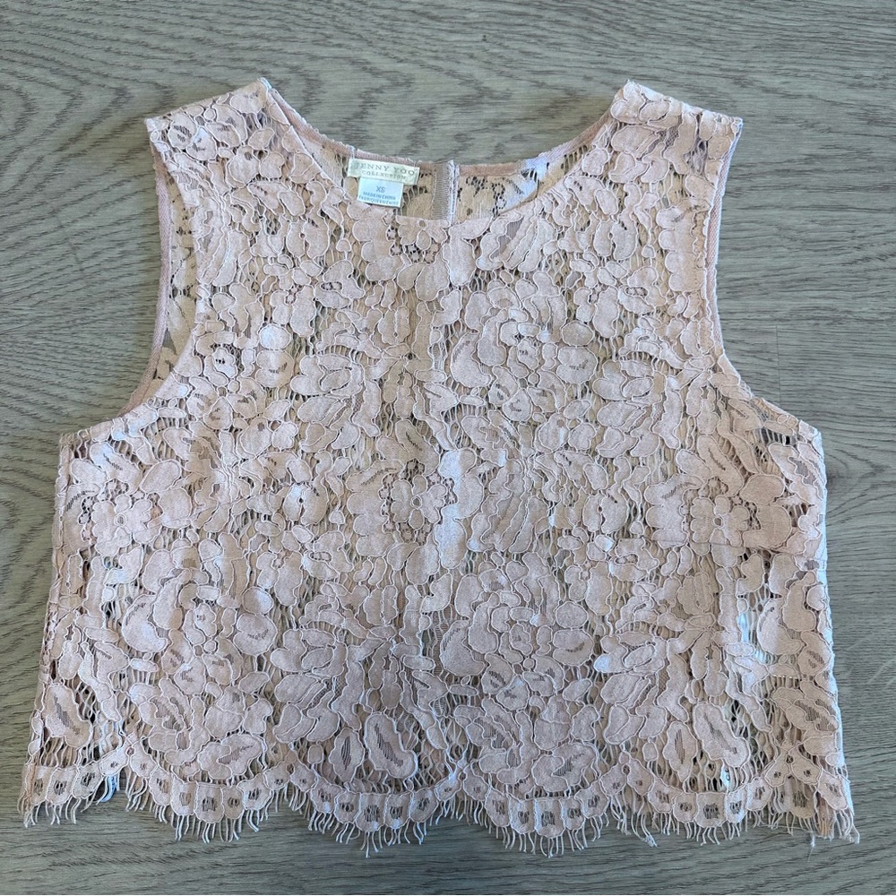 Jenny Yoo Cleo Pink Lace Crop Top